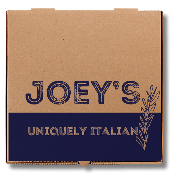 Joey's Italian printed on a pizza box